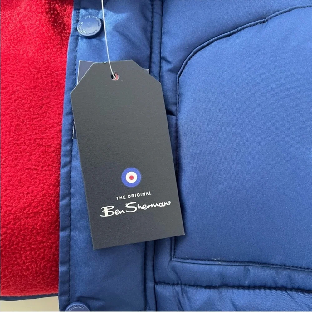 Ben Sherman Toddler Blue & Red Puffer Coat with Hood, 18M